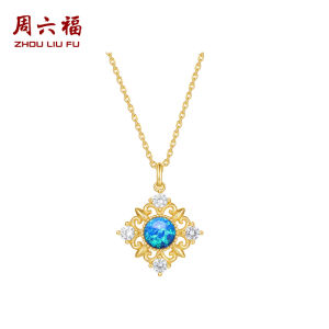 ZHOU LIU FU 周六福 925 Sterling bạc Opal Vòng cổ và bông tai màu xanh bầu trời đầy sao Bộ trang sức j0914368 j0614367