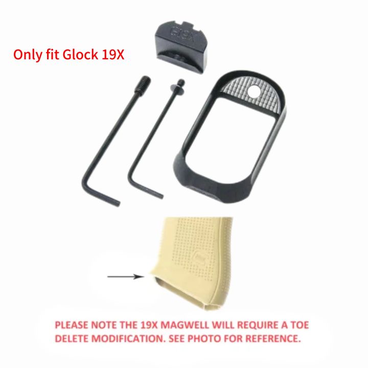 Black Flared Aluminum Magwell For Glock 19X – No Backstrap NBS Hunting Grip Part