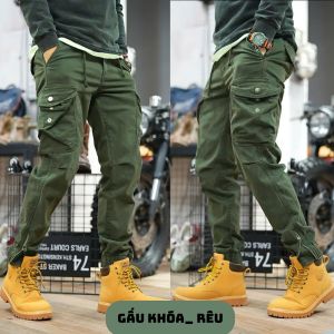 Quần kaki túi hộp nam Gấu có khóa kéo điều chỉnh cạp khóa lưng thun