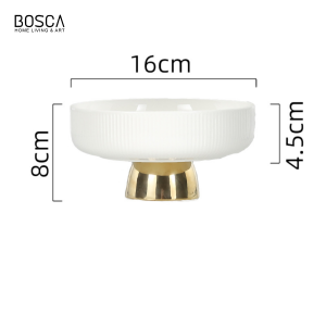 Bosca Living - Mangkok Buah Mewah Putih Gold / Tempat Makanan Fruit Bowl Keramik / Mangkok Saji Buah AestethicBosca Living