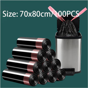 Drawstring Trash Bags Extra Thick Strong Large Size Kitchen Black (100 Pcs)