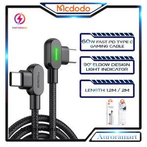 MCDODO PD TYPE C TO TYPE C DATA CABLE 60W FAST CHARGING CABLES WITH LED LIGHT USB C GAMING CABEL 3A QUICK CHARGE