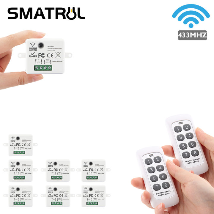 SMATRUL Mini 433MHZ RF Wireless Switch+8 Key Remote, Light Electrical ...