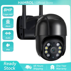 Hamrol 8MP 4K Outdoor PTZ Wifi IP Camera 5MP 5X Zoom Two-Way Voice 1080P Color IR Night Vision Home Wireless CCTV Camera Connect to Cellphone iCsee