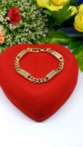 Gelang Tangan Rantai Plat Permata & Gelang Titanium Gold Anti Luntur