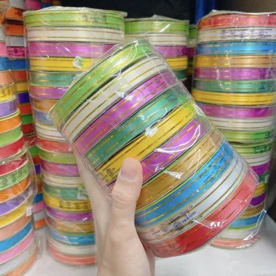 ริบบิ้น แพ็คละ10ม้วน ริบบิ้นเหรียญโปรยทาน ทำพวงมาลัย ห่อของขวัญ