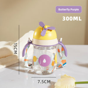 Sippy Cup for Toddler Kawaii Toddlers 300ml Leakproof Baby Sippy Training Cups Bpa Free Reusable Kids Water Bottle with Staw/Straps  Breakproof Toddler Sippy Cups with Silicone Soft Tip Straw and Handles for Infant