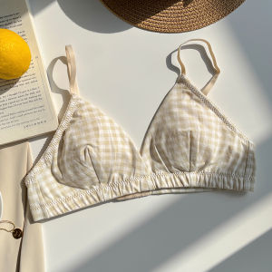 Bralette Cotton Đệm Mỏng Họa Tiết Kẻ Caro Thoáng Mát Phong Cách Nhật Bản B497
