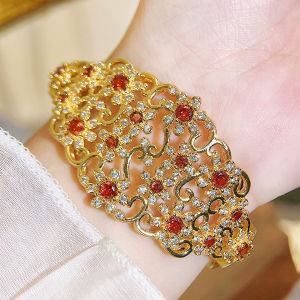 SEQUITO Exquisite Brides Jewelry Micro Pave Red White AAAAA Cubic Zirconia Valuable Wide Shield Wedding Party Hollow Open Bangle B320