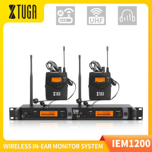 XTUGA IEM1200 UHF Wireless In Ear Monitor System SR2050 Type 2 Channel Transmitter With 2 Bodypack Receiver Professional Used for DJ Concert Stage Performance Music Monitoring