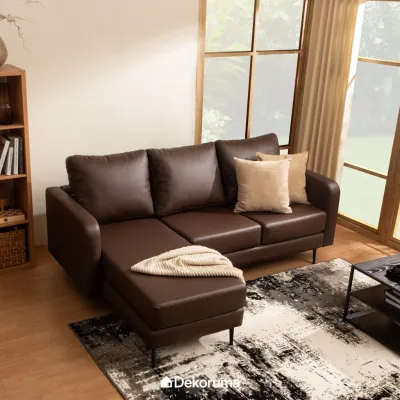 Dekoruma TAKA Sofa Sudut L Minimalis 3 Dudukan - Cokelat Tua