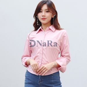 DNaRa - Yuru Top Kemeja Wanita Korea Polo Collar Long - Sleeved Shirt Solid Color Casual Casual Slim Top Girl