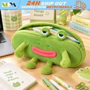 Fun and Funny Big Mouthed Frog Large Capacity Pencil Case Cute Plush Pencilcase Student Pen Holder Supplies Pencil Bag Kids Gift