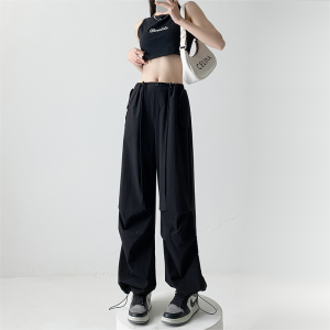(COD)Alisa.Sonya Women High Waist Cargo Jogger Pants Drawstring Elastic Waist Side Pockets Casual Streetwear Swag Trousers