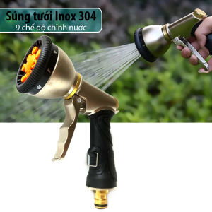 Vòi tưới cây rửa xe chất liệu inox 304 Súng rửa xetưới cây 9 chế độ chỉnh nước
