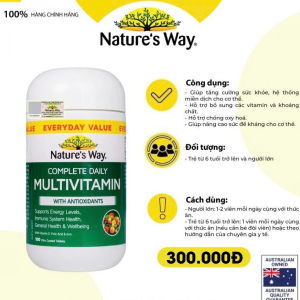 1. Nature’s Way Complete Daily Multivitamin 100 Viên Úc – Viên Uống Bổ Sung Vitamin Và Khoáng Chất - Công thức cung cấp nhiều vitamin và khoáng chất thiết yếu giúp việc bổ sung vi chất hằng ngày đơn giản và thuận tiện hơn.