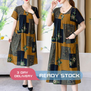 Plaid Pocket Dresses for Women Printed Long Skirt A-line Dresses