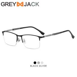Grey Jack Frame Kacamata Half Rim Kotak Bahan Metal Fashion Bisnis Keren Pria dan Wanita Bisa Minus Antiradiasi Blueray Bluecromic 34080
