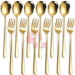VK 6/12PCS Korean Style Cutlery 304 Stainless Steel Dining Spoon And Fork Food-Grade Cutlery Set