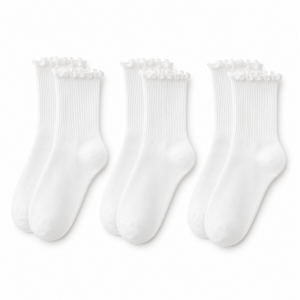Women’s Ruffle Crew Socks | Cute Ribbed Frilly Socks for Sneakers Loafers & Mary Janes | White Beige Black