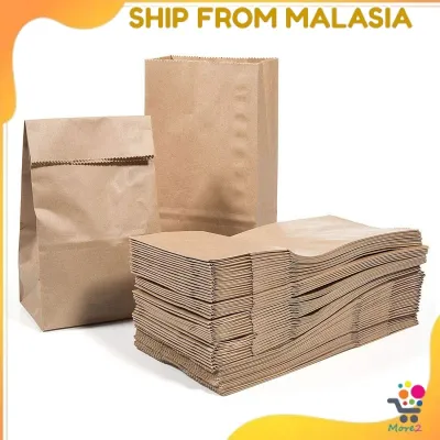 [100 keping] Beg Kertas SOS Kraft Coklat atau Putih / SOS Kraft Paper Bag Brown or White/ Food Grade Gift Bag / Virgin Paper Material Bag / Beg Kertas Coklat
