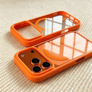 Suitable for 18ProMax Magnetic transparent phone case iPhone17 Acrylic silicone solid color skin-feel frame