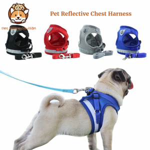 [KIKI PET] Pet Leash Dog Cat Harness Reflective Leash Mesh Collar Leash Strap Pet Adjustable Leash Breathable Vest Belt Traction Rope Set