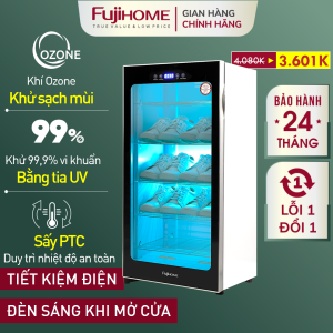 Máy sấy giày khử mùi Ozone-UV FUJIHOME 128 Lít Tủ sấy khô đựng giày đa năng khử trùng mùi hôi bát đĩa