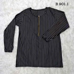 Harga Borong Muslimah Stripes Zip Blouse - B 901