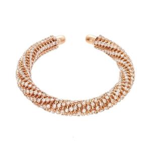 Threaded Round Open Bangle Bracelet Metal Wrist Gift Sparkling Rhinestones Design For Lady Women