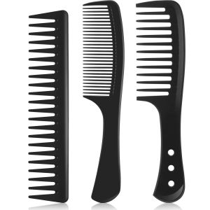 Patelai 3 Pcs Wide Tooth Detangling Hair Comb Set Carbon Fiber Anti Static Heat Resistant Combs No Snag Curly Straight Long Hair Women Hair Styling Black