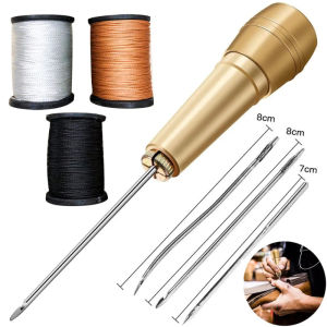 Leather Sewing Kit DIY Leather Sewing Awl Needle with Copper Handle Set Leather Canvas Tent Shoes Repairing Tool with Nylon Thread