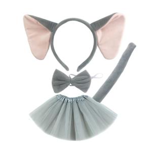 Dễ Thương Voi Trang Phục Set Elephant bờm tai Bowtie Đuôi Tutu Váy Cho Trẻ Em-Cô Gái trang phục halloween trang phục dự tiệc