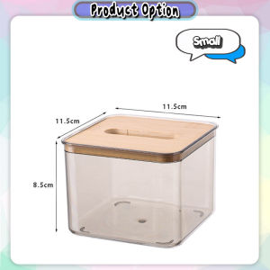 [Datz] Transparent Tissue Box With Bamboo Lid Tissue Storage Box 纸巾盒 Kotak Tisu - SO76