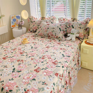 Dansunreve 100% Cotton Bed Skirt 1200TC High Quality Bedsheet Flower 45cm Height Bed Sheet with Skirt Anti-slip Bedspread Pillow Case Mattress Protector with Elastic Bands Skin-friendly