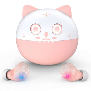 Kids Wireless Earbuds Pink Cat Cute Little Devil Bluetooth Headphones for Kids Gift 36H Playtime IPX5 3D Stereo Deep Bass