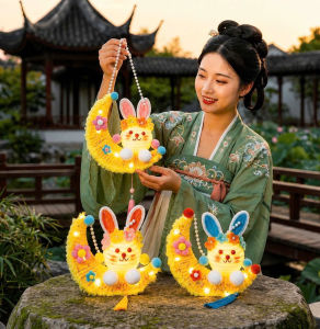 Lồng Đèn Kẽm Nhung DIY Thỏ Trung Thu Có Đèn LED – Bộ Tự Làm Handmade Cho Bé Trang Trí Tại Nhà