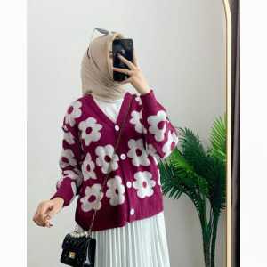 CARDIGAN RAJUT MOTIF BUNGA / FLOWERS CARDY / SWETER CARDIGAN ALA KOREA / ATASAN WANITA TRENDY