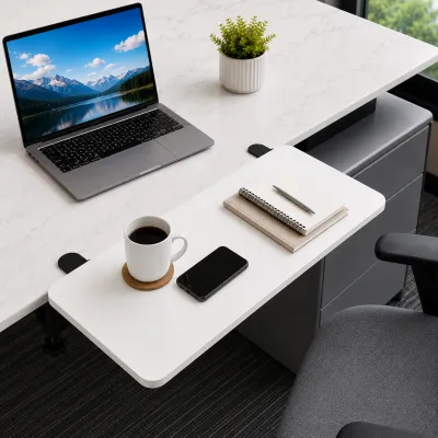 Desk Extension Board Clamp On Table | Foldable Ergonomic Desk Extender | No Drilling Space Saving Shelf for Home Office & Gaming