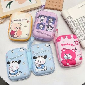 OPEAREY Cartoon Data Cable Storage Box Large Capacity PU Charging Line Protective Cover Fashion Rectangular Lipsticks Cards Coin Organizer for Travel