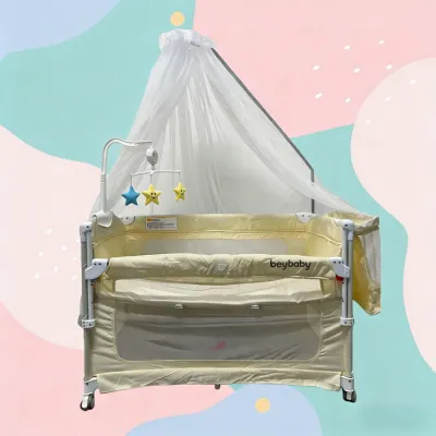 Crib for Kids Multifunctional Baby Crib and Playpen 2 Layer with Mosquito Net Diaper Changing Station Foldable Baby Bed with Diaper Table Kid Game Bed