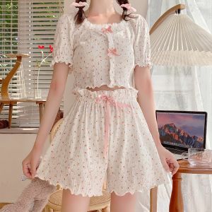 UNINICE 2-Pc Bow Lounge Set for Women Soft Floral Pajama Set Homewear & Casual Outing