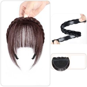 JIYAN2866 Synthetic Braided Headband Natural Flase Brown with Long Sides Plaited Hairband Bohemian Style Invisible Wig Headband Bangs Women
