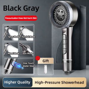 High Pressure Filtered Shower Head with Scalp Massage Brush 4 Modes SPA Turbo Handheld Shower with Built-in Spray Gun & One-Touch Stop