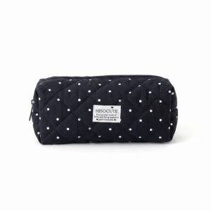 CAEDU Padded Cotton Quilted Pen Bag Large Capacity Zipper Closure Polka Dot Makeup Pouch Travel Pencil Pouch Pastel Colors Stationery Storage Bag School Students
