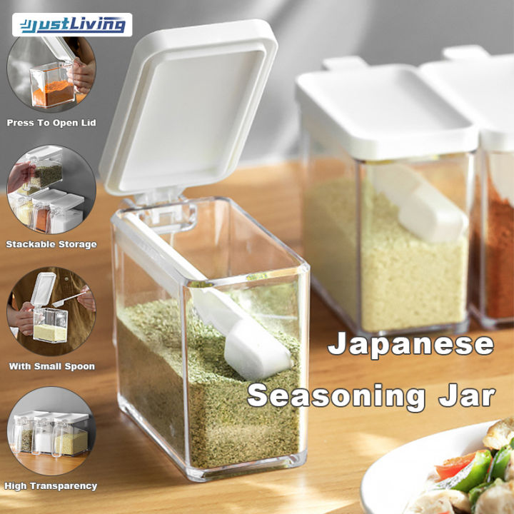JustLiving 1pc Kitchen Sealed Seasoning Spices Jar with Spoon ABS Home  Spice Storage Container Box Minimalist Japan Style Kitchen Transparent