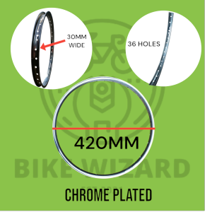 ARAVA RIM 140x16 / 250x16 ~ RIM 20 ~ 36H HARD CHROME PLATED HEAVY DUTY 10 GAUGE FOR BICYCLE/PEDICAB