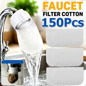 150Pcs Sink Faucet Filter Bag with Fixed Straps Replacement Faucet Filter Cotton Splash-Proof Tap Cartridge Mesh Pouch Kitchen Sink Tap Water Filter Bags