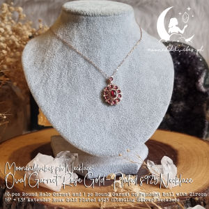 Oval Halo Garnet Rose Gold-Plated s925 Sterling Silver Necklace