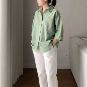 Koraru K3001 Baju Wanita Blouse Wanita Linen Crinkle Single Pocket  Oversized Shirt Lengan 3/4 - Atasan Wanita